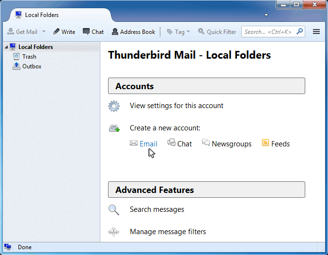 Thunderbird - Create new account
